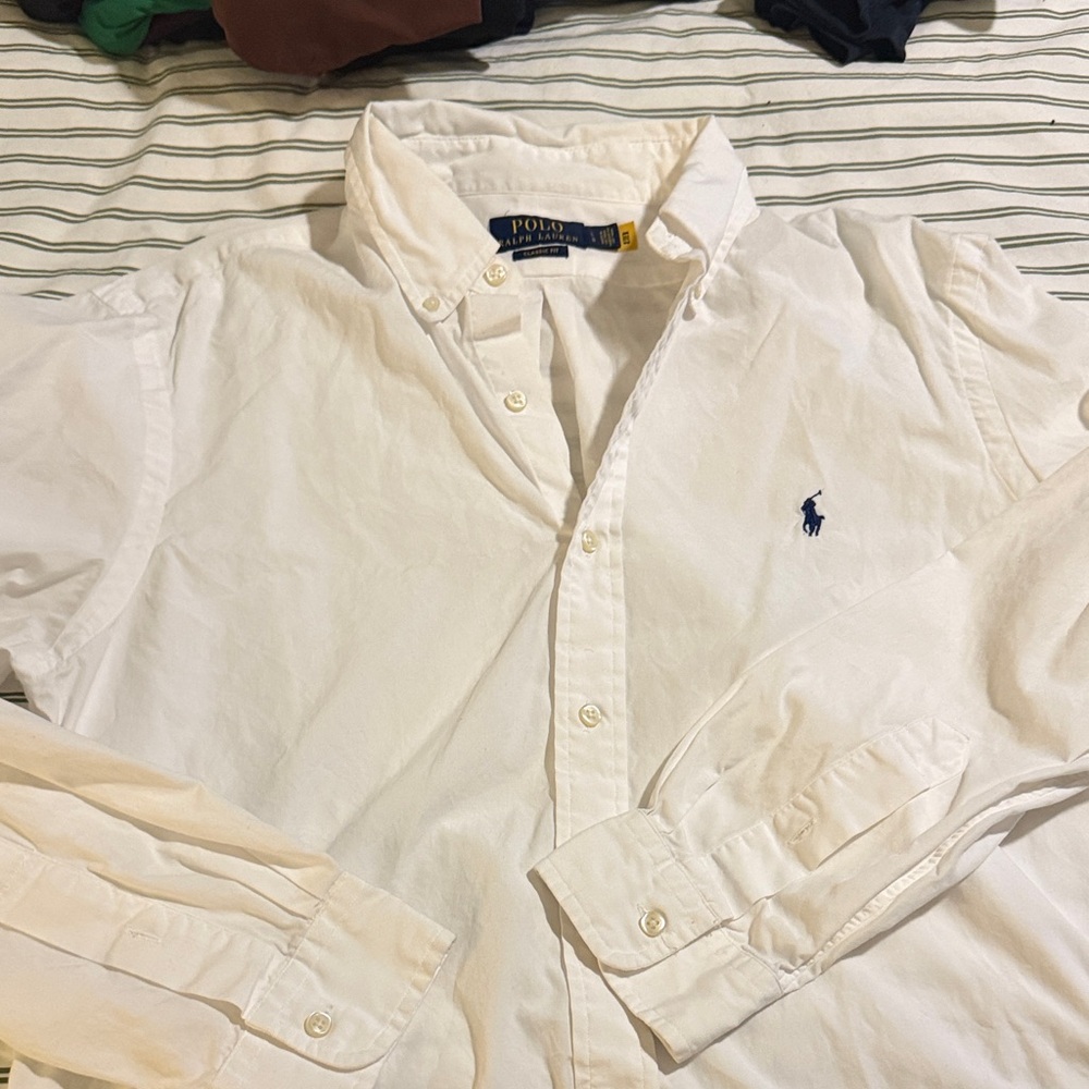 Ralph Lauren White Shirt with Navy and Gold Labels